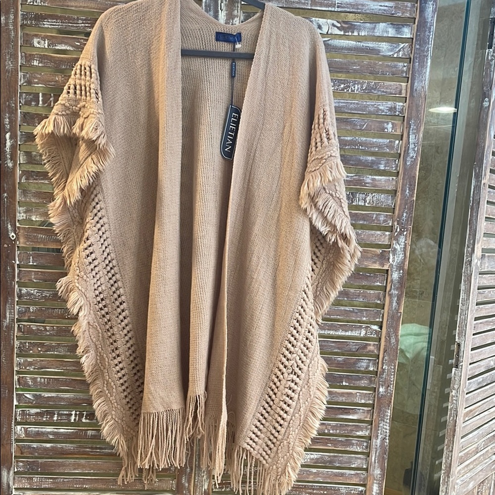 Tan Knit Fringe Cardigan